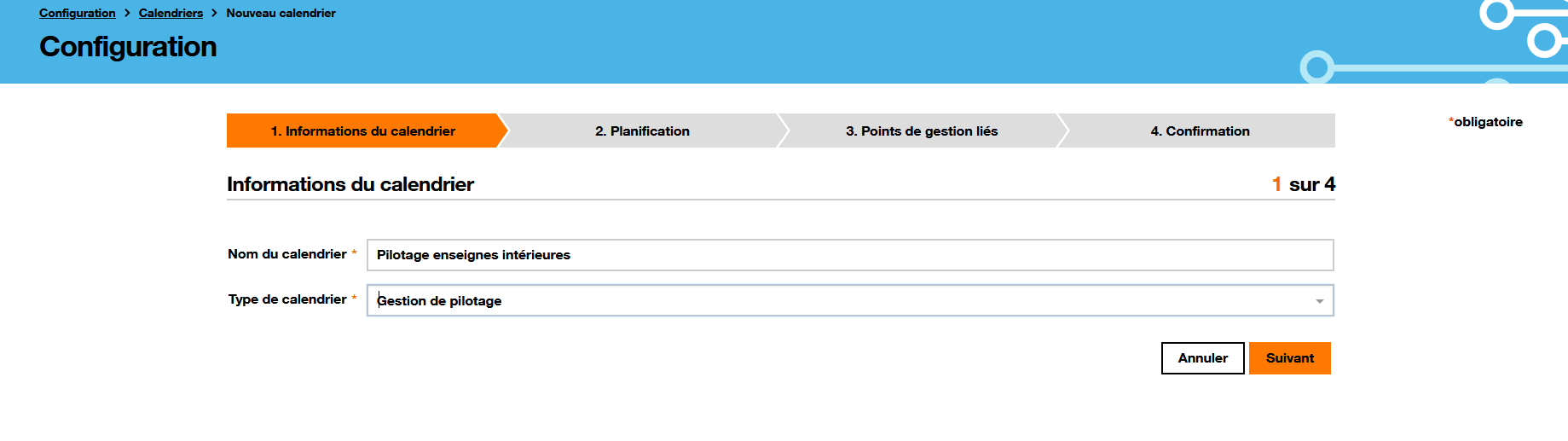 SMOP config calendar pilot step1