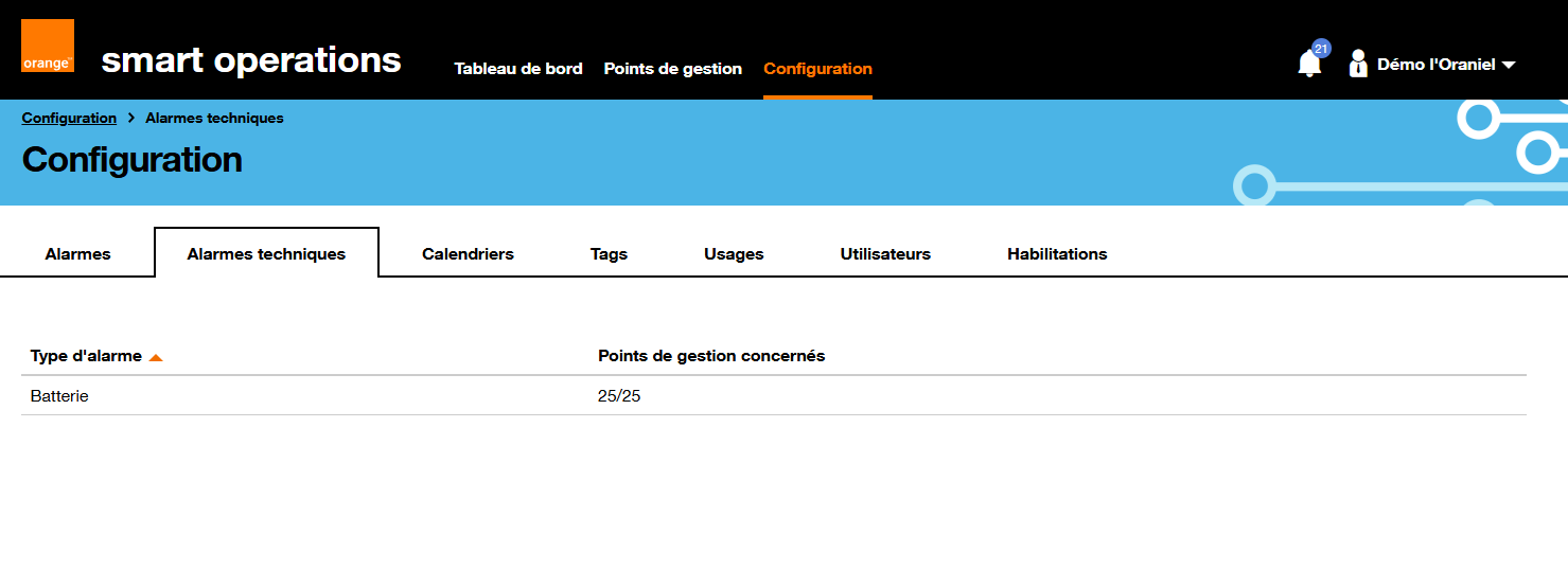 SMOP config alarmestech list